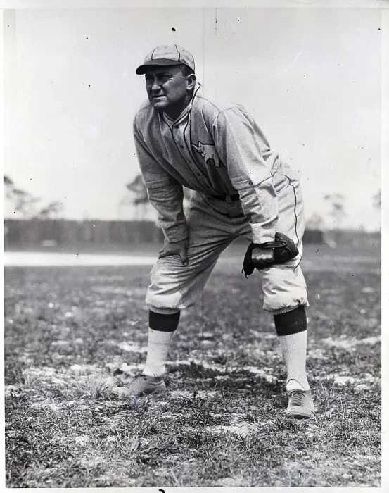 Framed Print : Ty Cobb Bent Over In Position; Fielding
