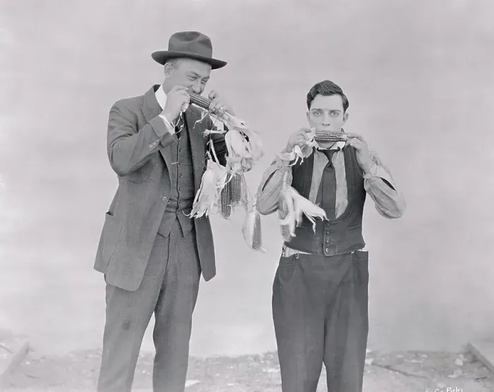 Framed Print : Ty Cobb and Buster Keaton Eating Corn on the Cob Framed Print : Ty Cobb and Buster Keaton Eating Corn on the Cob