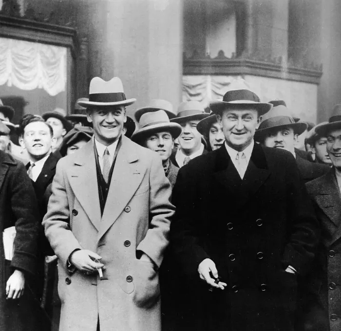 Framed Print : Ty Cobb & George Burns In Trench Coats Framed Print : Ty Cobb & George Burns In Trench Coats