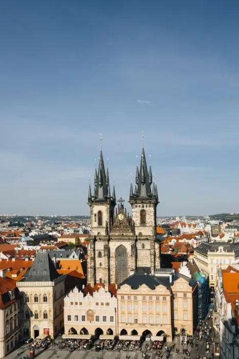 Framed Print : Tyn Church and Old Town Square seen from above, Prague, Czech Republic Framed Print : Tyn Church and Old Town Square seen from above, Prague, Czech Republic