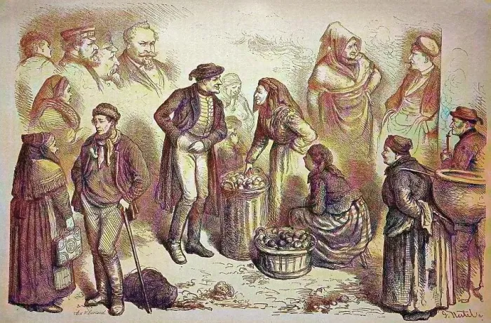 Framed Print : Types at the Nuremberg Market, Nuremberg, Bavaria, Germany, historical wood engraving, c. 1880, digitally restored reproduction of a 19th century original, exact original date unknown, coloured Framed Print : Types at the Nuremberg Market, Nuremberg, Bavaria, Germany, historical wood engraving, c. 1880, digitally restored reproduction of a 19th century original, exact original date unknown, coloured