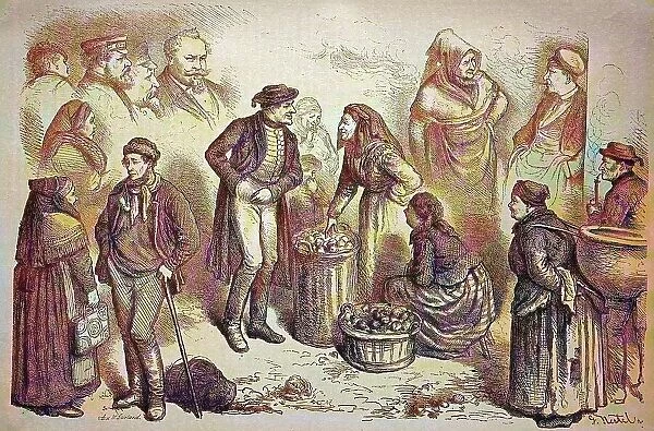 Types at the Nuremberg Market, Nuremberg, Bavaria, Germany, historical wood engraving, c. 1880, digitally restored reproduction of a 19th century original, exact original date unknown, coloured