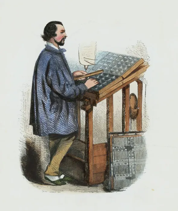 Framed Print : Typesetter Using Composing Stick Framed Print : Typesetter Using Composing Stick