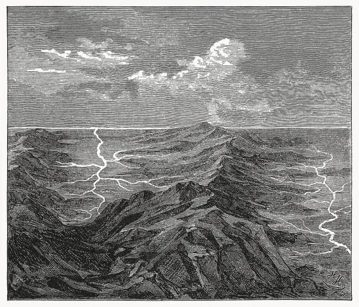 Framed Print : Typical representation of a watershed, wood engraving, published in 1894 Framed Print : Typical representation of a watershed, wood engraving, published in 1894
