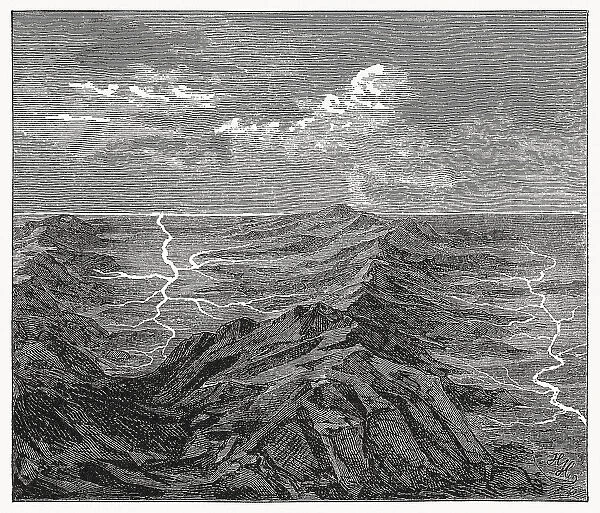 Typical representation of a watershed, wood engraving, published in 1894