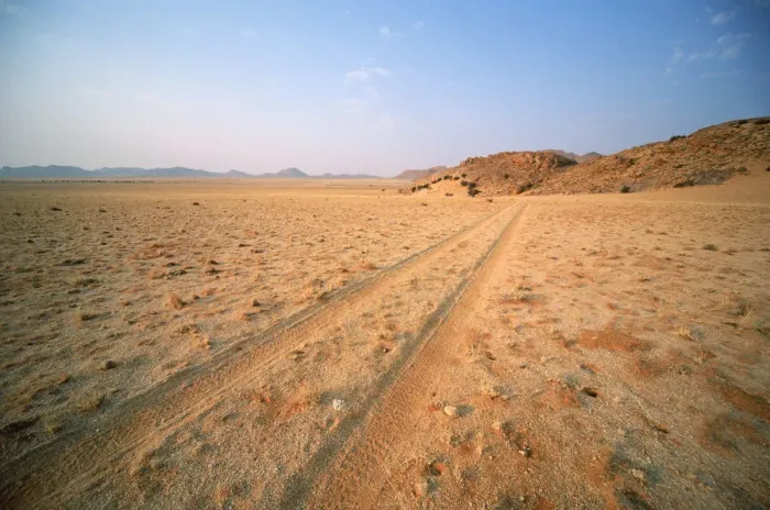 Framed Print : Tyre Tracks Through the Desert Framed Print : Tyre Tracks Through the Desert
