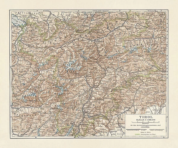 Tyrol, historical region in Austria and Italy, lithograph, published 1897