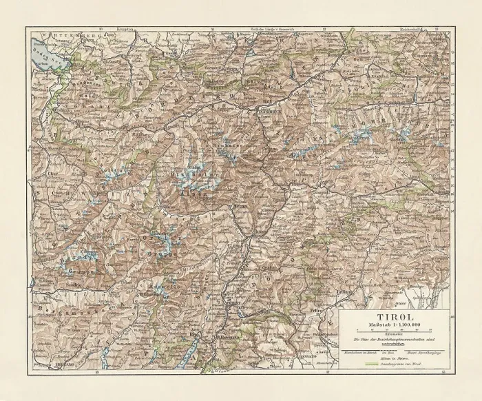 Framed Print : Tyrol, historical region in Austria and Italy, lithograph, published 1897 Framed Print : Tyrol, historical region in Austria and Italy, lithograph, published 1897