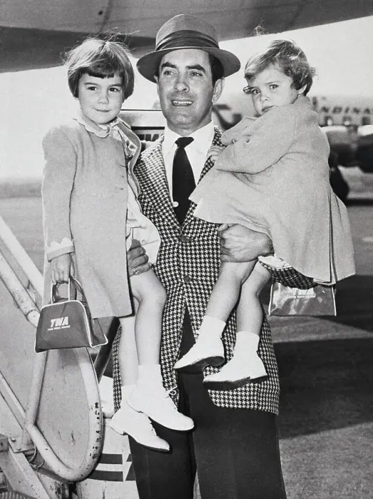 Framed Print : Tyrone Power Holding Daughters Framed Print : Tyrone Power Holding Daughters