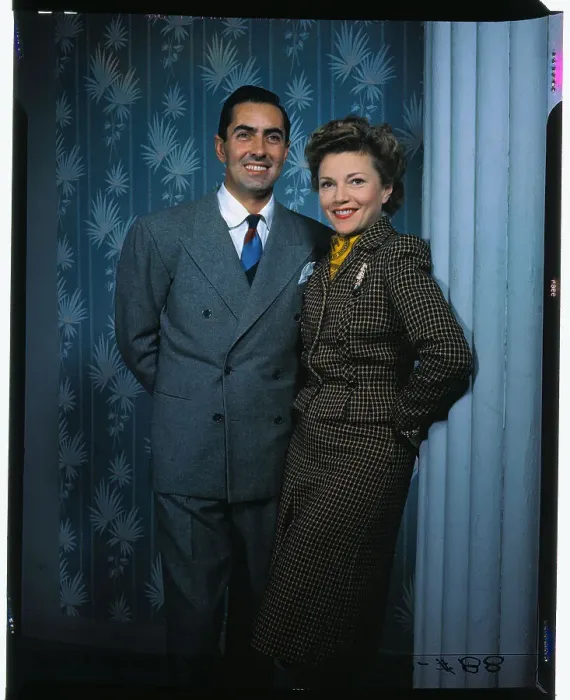 Framed Print : Tyrone Power and Wife Annabelle Standing by Curtains Framed Print : Tyrone Power and Wife Annabelle Standing by Curtains
