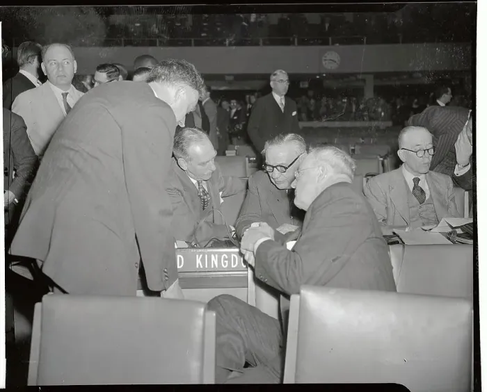 Framed Print : U. N. Officials Having Conversation at Session Framed Print : U. N. Officials Having Conversation at Session