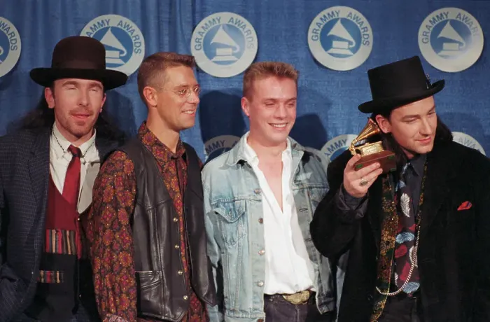 Framed Print : U2 Posing with Grammy Award Framed Print : U2 Posing with Grammy Award