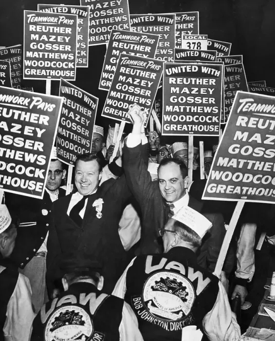 Framed Print : UAW President Walter Reuther Celebrating at Rally Framed Print : UAW President Walter Reuther Celebrating at Rally