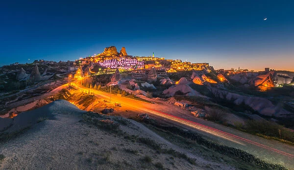 Uchisar castle at night