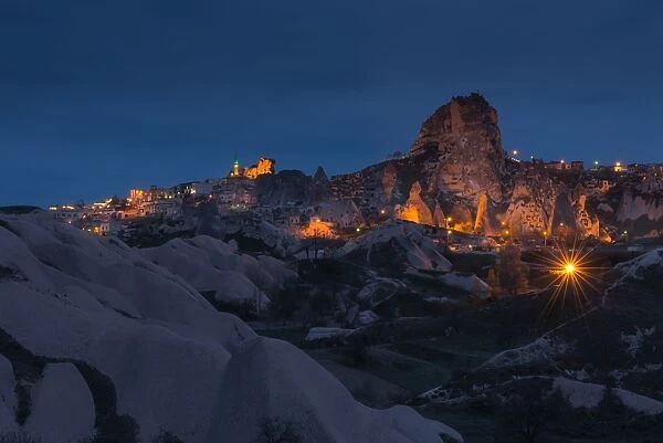 Uchisar castle at night time
