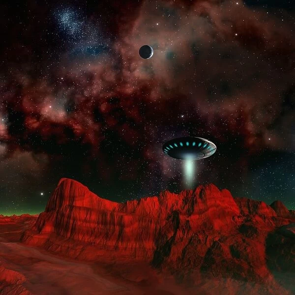 UFO over an alien planet, artwork