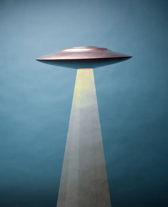 Framed Print : UFO shooting teleporting beam Framed Print : UFO shooting teleporting beam