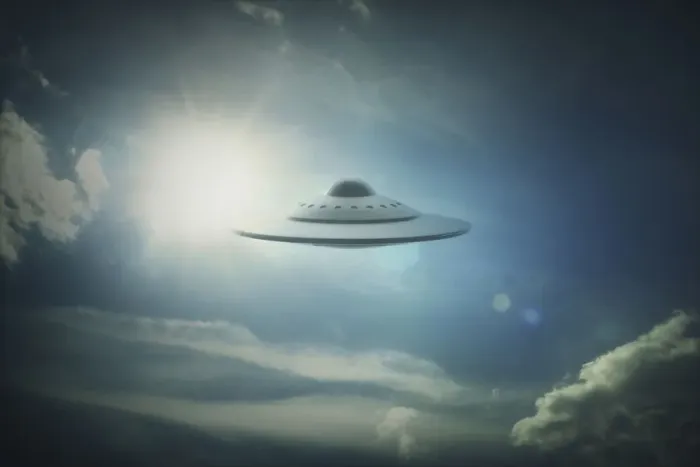 Framed Print : Ufo in sky, illustration Framed Print : Ufo in sky, illustration