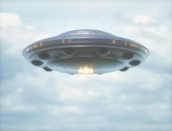 Framed Print : UFO in sky, illustration Framed Print : UFO in sky, illustration