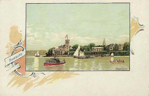 Uhlenhorst, Hamburg, Germany, postcard with text, view around ca 1910, historical, digital reproduction of a historical postcard, public domain, from that time, exact date unknown