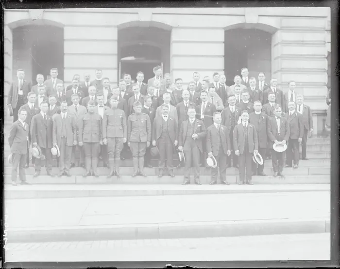Framed Print : Ukrainian Group Posing Outside Building Framed Print : Ukrainian Group Posing Outside Building
