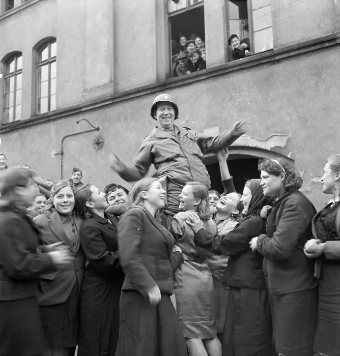 Framed Print : Ukrainian Slave Laborers Cheer US Liberators 1944 Framed Print : Ukrainian Slave Laborers Cheer US Liberators 1944