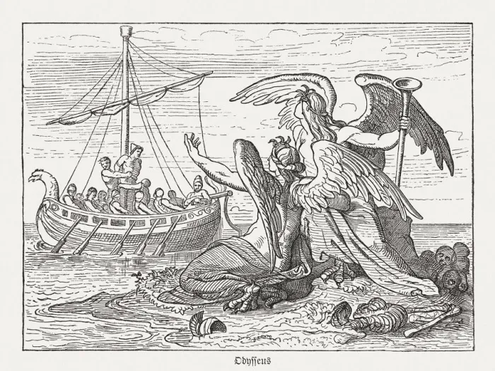 Framed Print : Ulysses and Sirens, Greek mythology, wood engraving, published in 1880 Framed Print : Ulysses and Sirens, Greek mythology, wood engraving, published in 1880