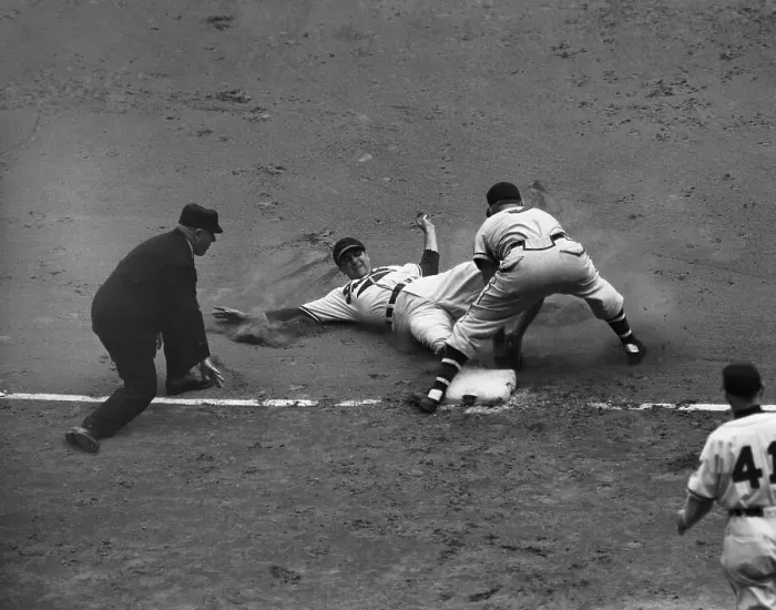 Framed Print : Umpire Calls Lou Boudreau Out In Game Framed Print : Umpire Calls Lou Boudreau Out In Game