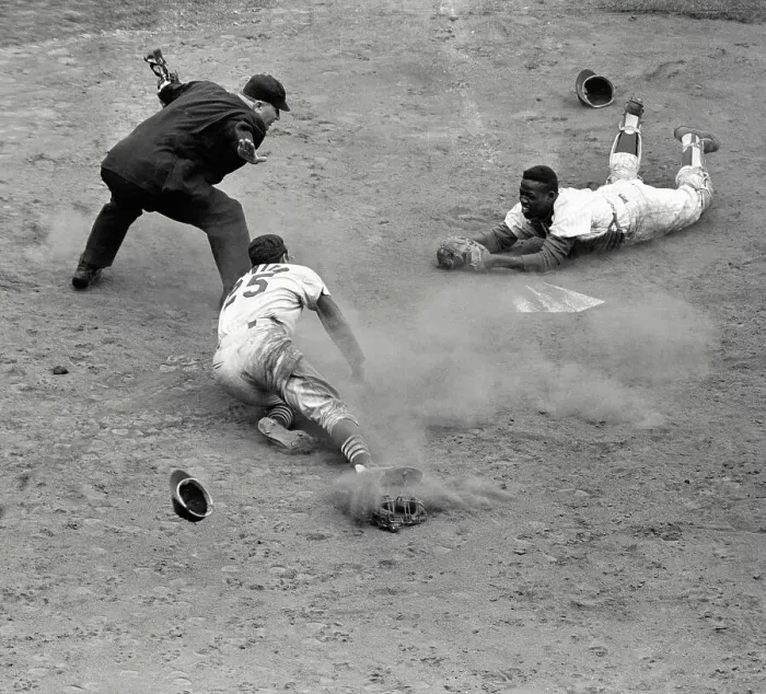 Framed Print : Umpire Declaring Javier Safe
