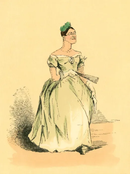 Framed Print : Rather unattractive Victorian lady with a fan