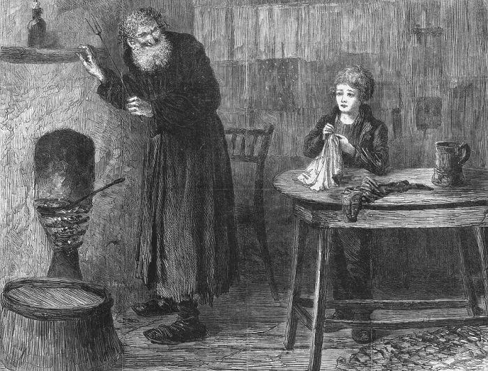 Framed Print : Uncanny Old Man Gazing at Young Woman Sitting and Sewing Framed Print : Uncanny Old Man Gazing at Young Woman Sitting and Sewing