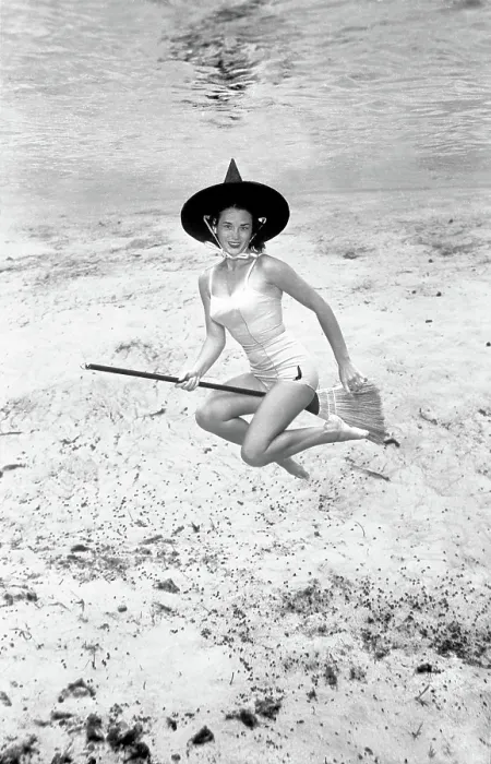 Framed Print : Underwater witch riding a broom