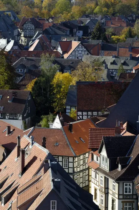 Framed Print : UNESCCO World Heritage Site view over picturesque old town from tower of Marktkirche Goslar Lower Saxony Germany Framed Print : UNESCCO World Heritage Site view over picturesque old town from tower of Marktkirche Goslar Lower Saxony Germany