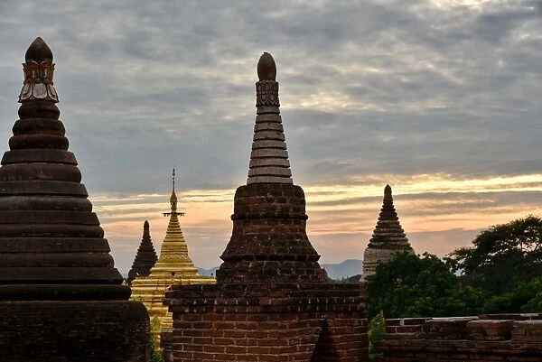 UNESCO ruins stupa with sunset at Bagan, Myanmar. Asia
