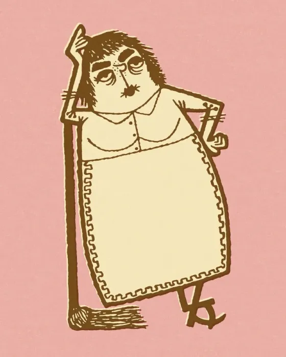 Framed Print : Unhappy Woman Leaning on Mop Framed Print : Unhappy Woman Leaning on Mop