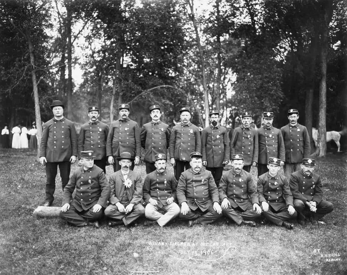 Framed Print : Uniformed firefighters at firefighter's picnic Framed Print : Uniformed firefighters at firefighter's picnic