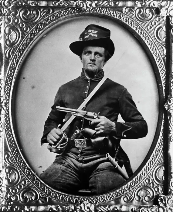 Framed Print : Union Cavalry Private Holding Gun Framed Print : Union Cavalry Private Holding Gun