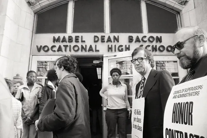 Framed Print : Union Leaders and Teachers Picket School