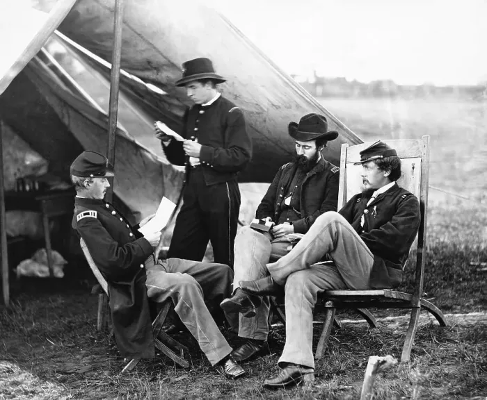 Framed Print : Union Officers Outside Tent Framed Print : Union Officers Outside Tent