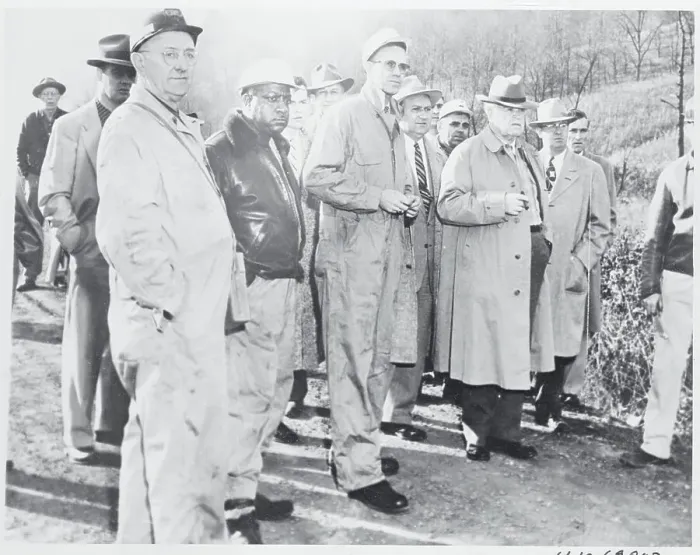 Framed Print : Mine and Union Officials Watching a Mine Sealing