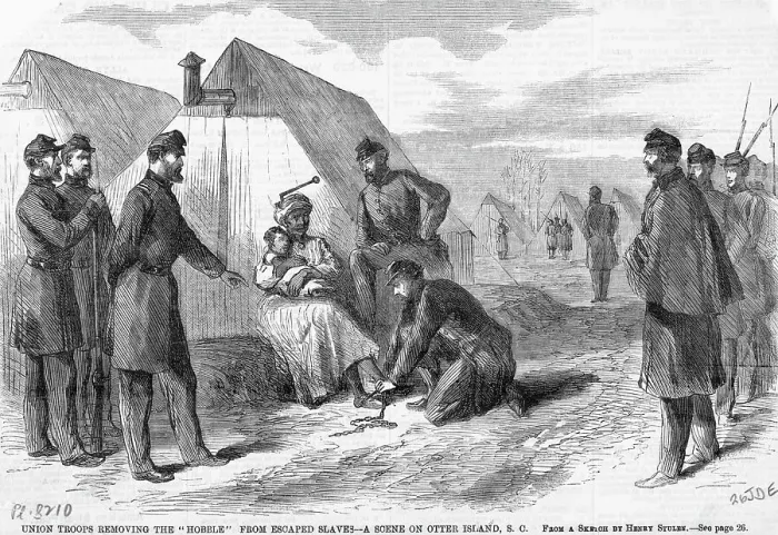 Framed Print : Union Troops Removing Chain From Slave