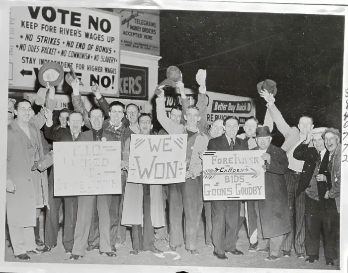 Framed Print : Union Workers Holding Signs and Rejoicing over Vote Framed Print : Union Workers Holding Signs and Rejoicing over Vote