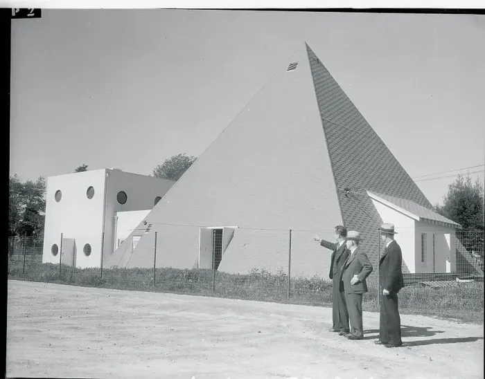 Framed Print : Uniquely Shaped Planetarium Being Observed by Inventors Framed Print : Uniquely Shaped Planetarium Being Observed by Inventors