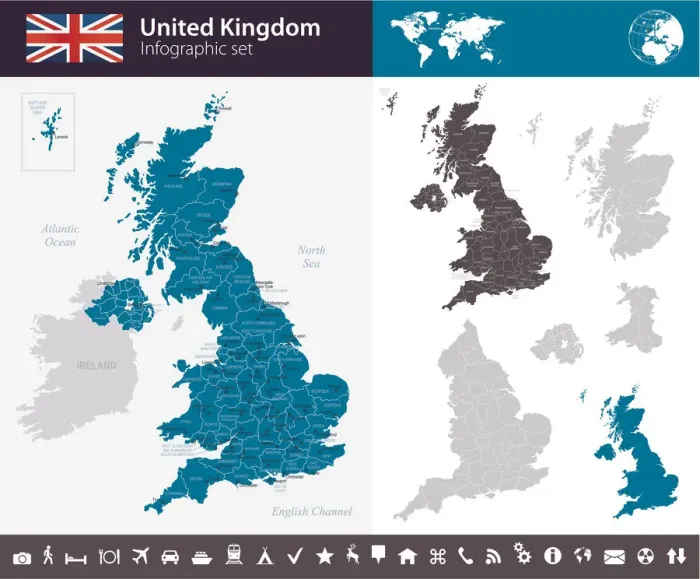 Framed Print : United Kingdom - Infographic map - illustration Framed Print : United Kingdom - Infographic map - illustration