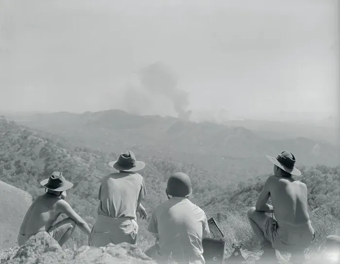 Framed Print : United Nations Lookouts Watching Bomb Droppings Framed Print : United Nations Lookouts Watching Bomb Droppings