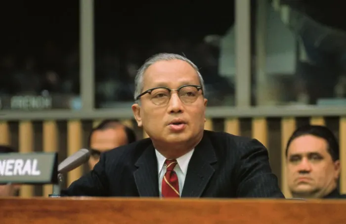Framed Print : United Nations Secretary U Thant at UN Press Conference