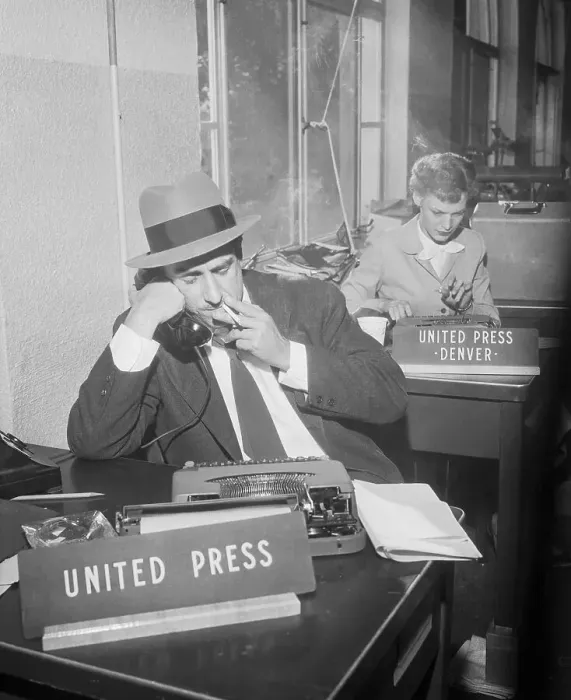 Framed Print : United Press Reporter Telephoning in Story Framed Print : United Press Reporter Telephoning in Story