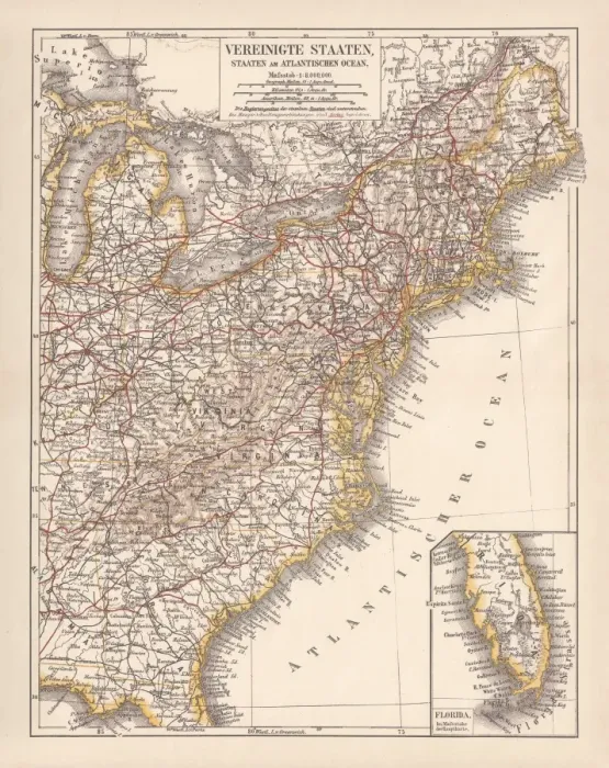Framed Print : United States of America, Atlantic coast, lithograph, published in 1878 Framed Print : United States of America, Atlantic coast, lithograph, published in 1878