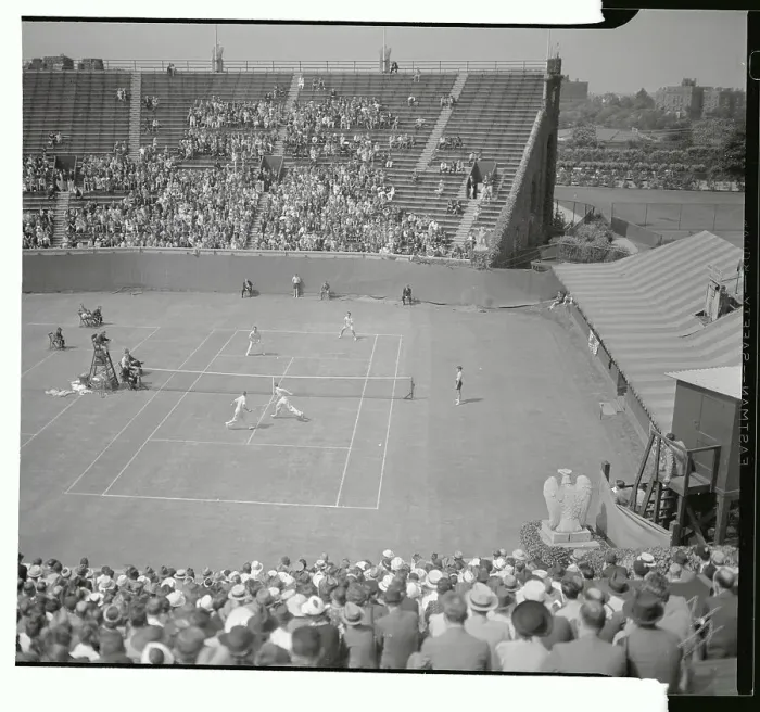 Framed Print : United States Davis Cup Team Playing Australia in Doubles Match Framed Print : United States Davis Cup Team Playing Australia in Doubles Match