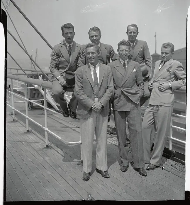 Framed Print : United States Davis Cup Team Posing on Ship's Deck Framed Print : United States Davis Cup Team Posing on Ship's Deck